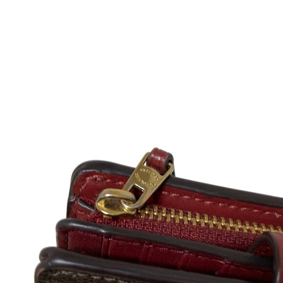 COACH Medium Corner Zip Wallet Ornament Print C7414 Dark Brown Bordeaux PVC - Picture 4 of 9